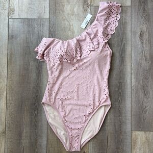 NEW J Crew Womens Eyelet One Piece Swimsuit Size 12 Ruffle Pink Feminine Resort